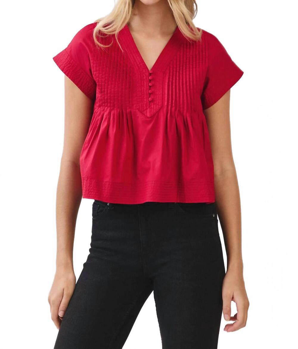 NEW TCEC everyday win pintuck pleated detail poplin top in red